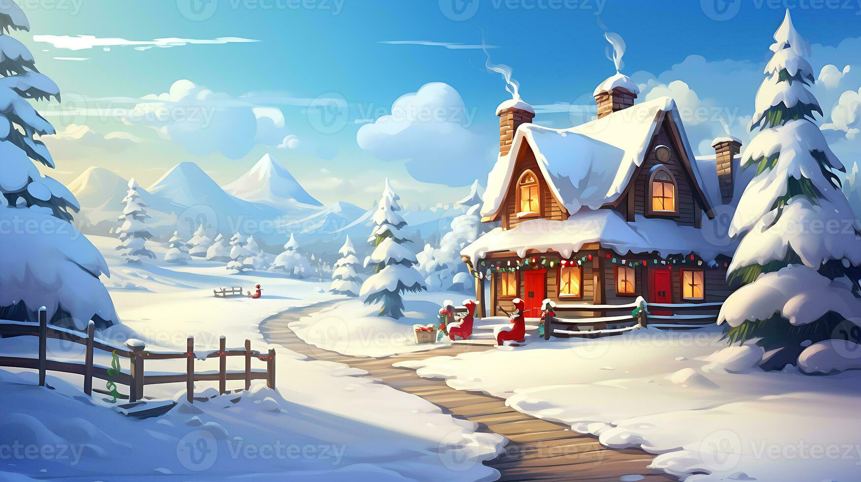 Christmas snow beautiful place house generated by Ai photo