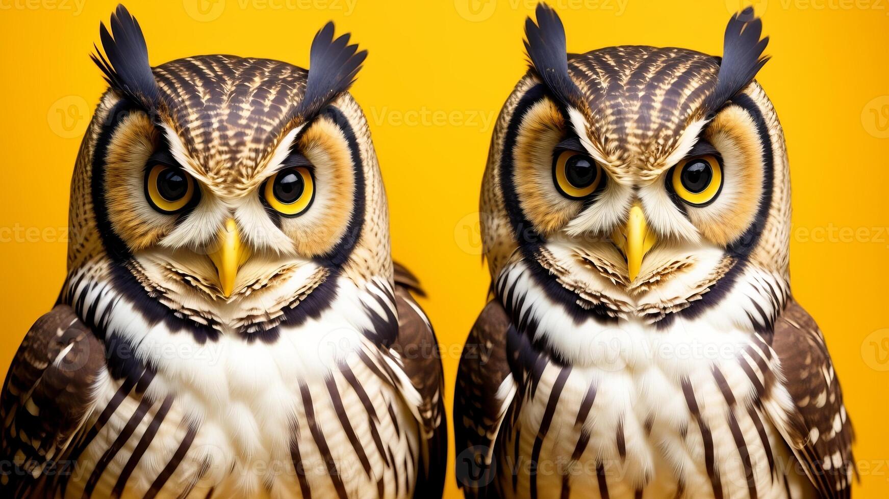 Studio portrait of surprised owl, on studio background. photo