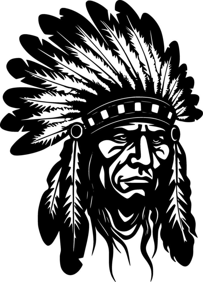 Indian Chief - Black and White Isolated Icon - Vector illustration
