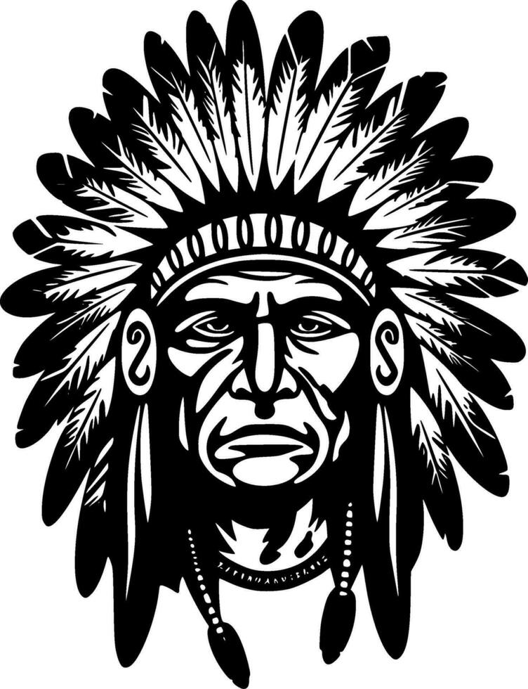 Indian Chief, Black and White Vector illustration