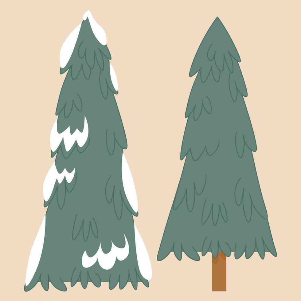 conjunto de plano Navidad arboles con y sin nieve vector