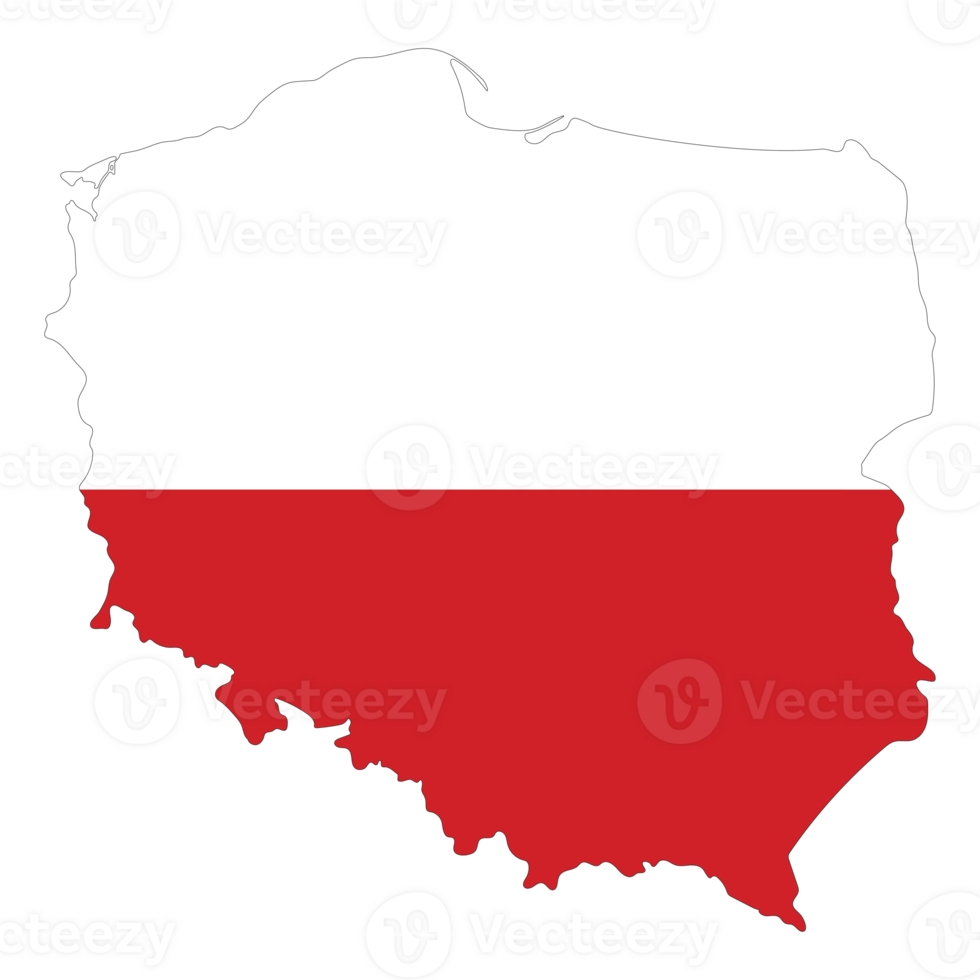 Map of Poland with Poland national flag png