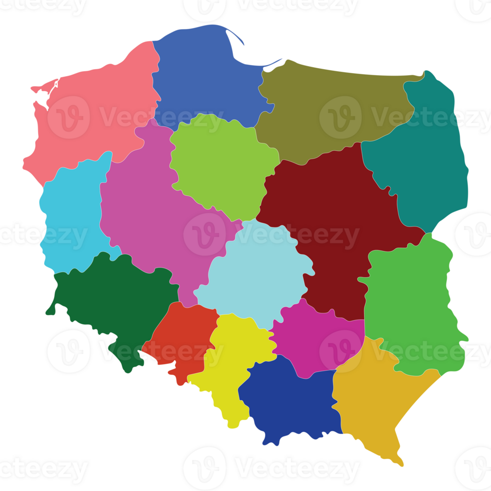 Poland map. Map of Poland in administrative regions png