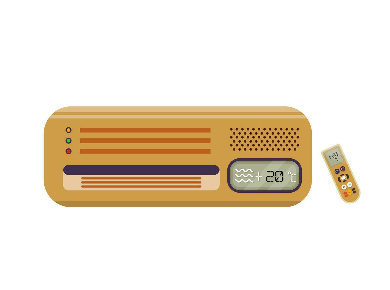Air conditioner with remote control isolated. Flat vector illustration.