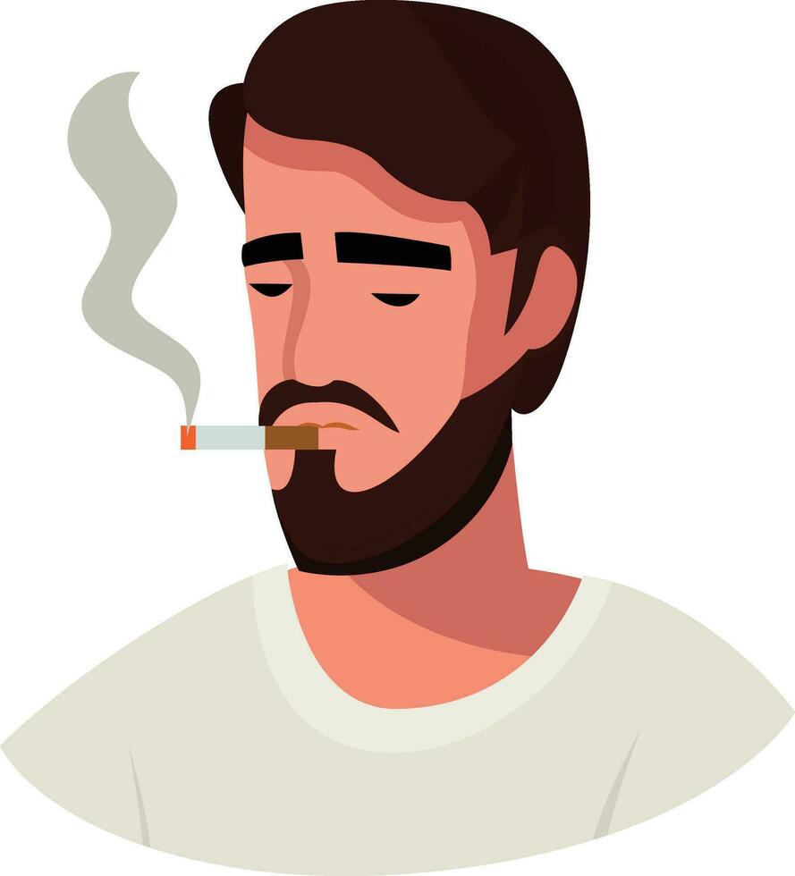 Man smoking a cigarette portrait, vector illustration, Guy smoking a cigarette stoned, flat style stock vector image