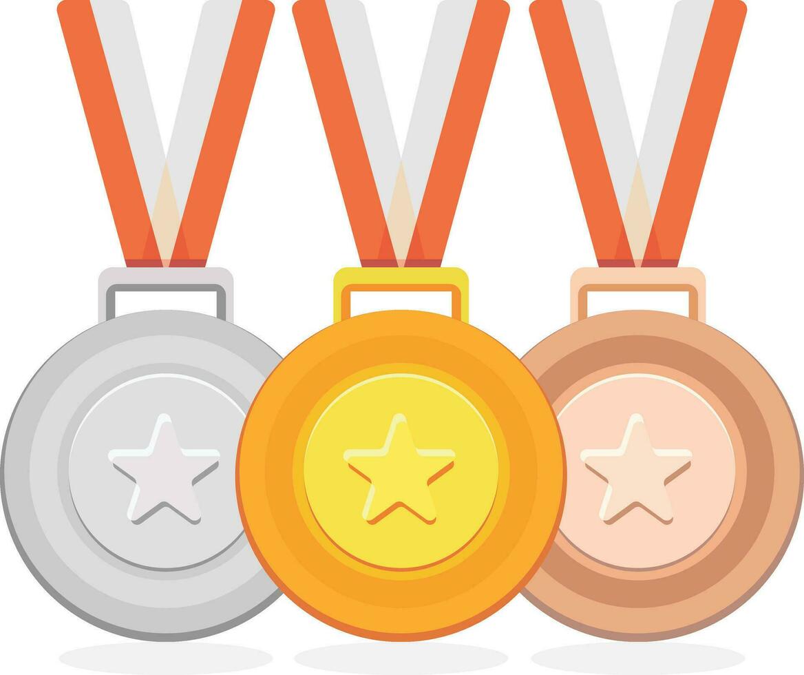 oro medalla, plata medalla, y un bronce medalla plano estilo vector ilustración, medallones con cinta, diferente tipos de medallas valores vector imagen