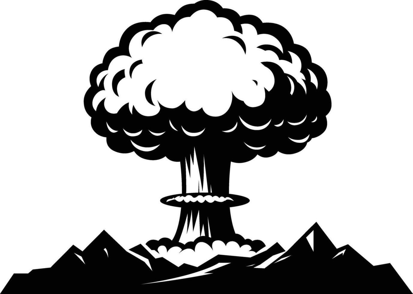 Nuclear explosion vector illustration, nuclear bomb explosion black and white stock vector image.
