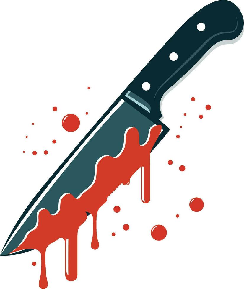 Bloody Knife flat style vector illustration, Blood dripping out of a knife, kitchen knife with blood stock vector image