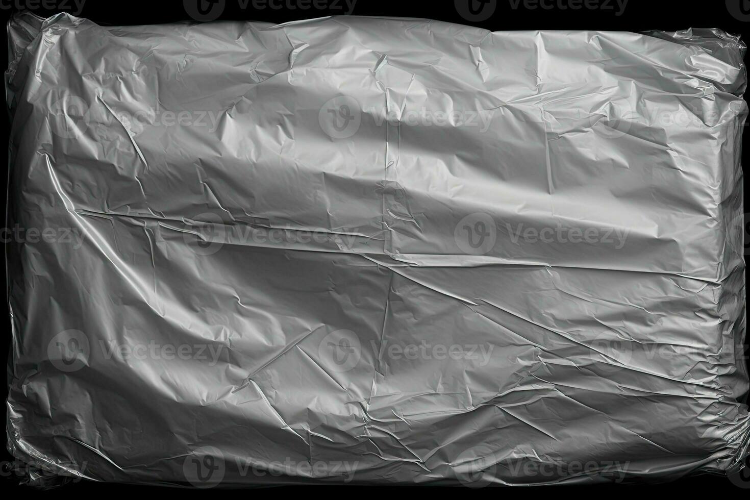 gradient gray plastic wrap overlay backdrop. crumpled and draped textured cellophane material photo