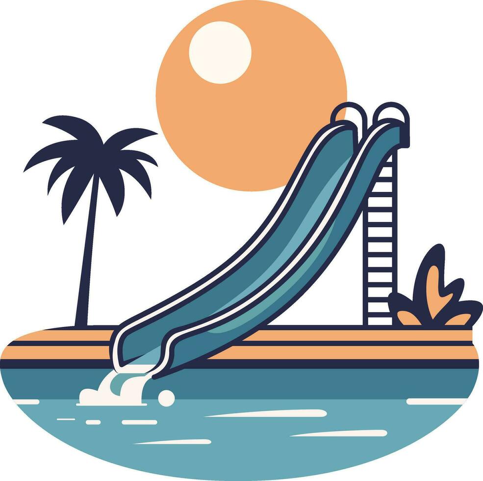 Pool slide, water park, tropical island with a pool and pool slide vector illustration, kids playground, waterpark stock vector image