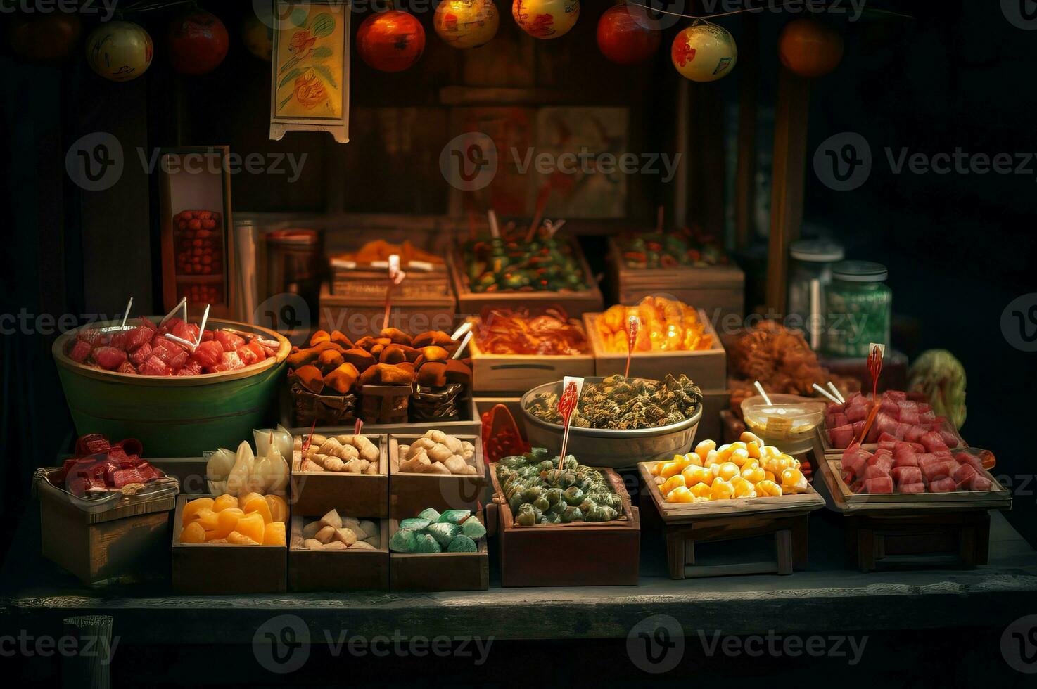 asiático comida calle mercado. generar ai foto