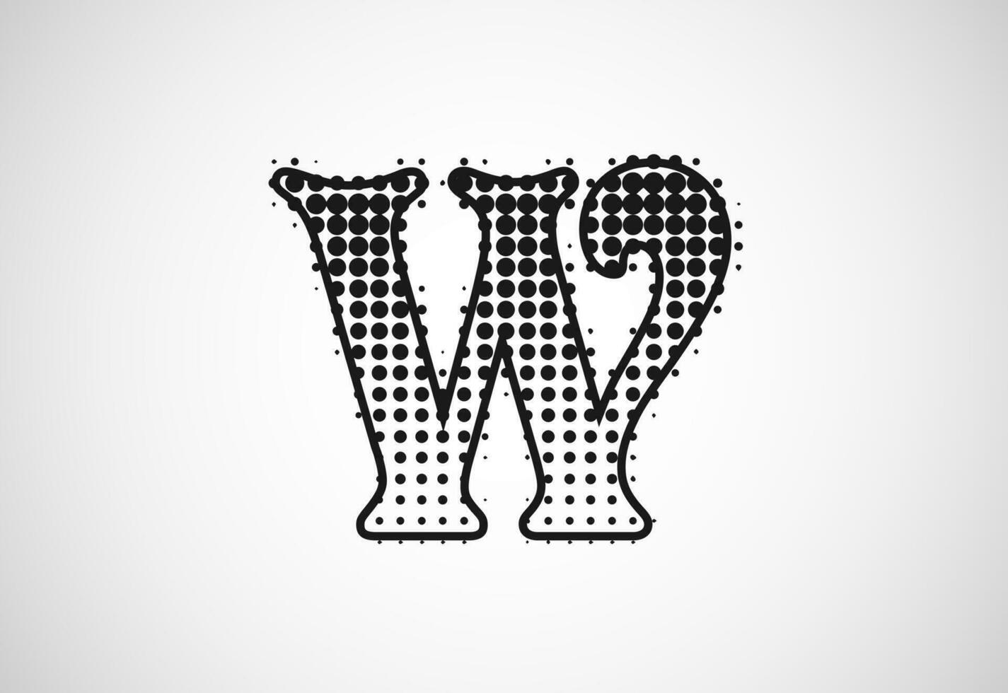 Letter W logo in halftone dots style, Dotted shape logotype vector design.