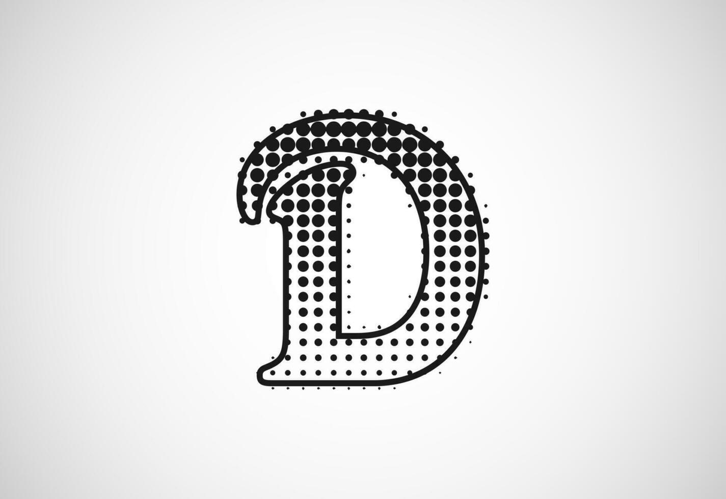 letra re logo en trama de semitonos puntos estilo, punteado forma logotipo vector diseño.