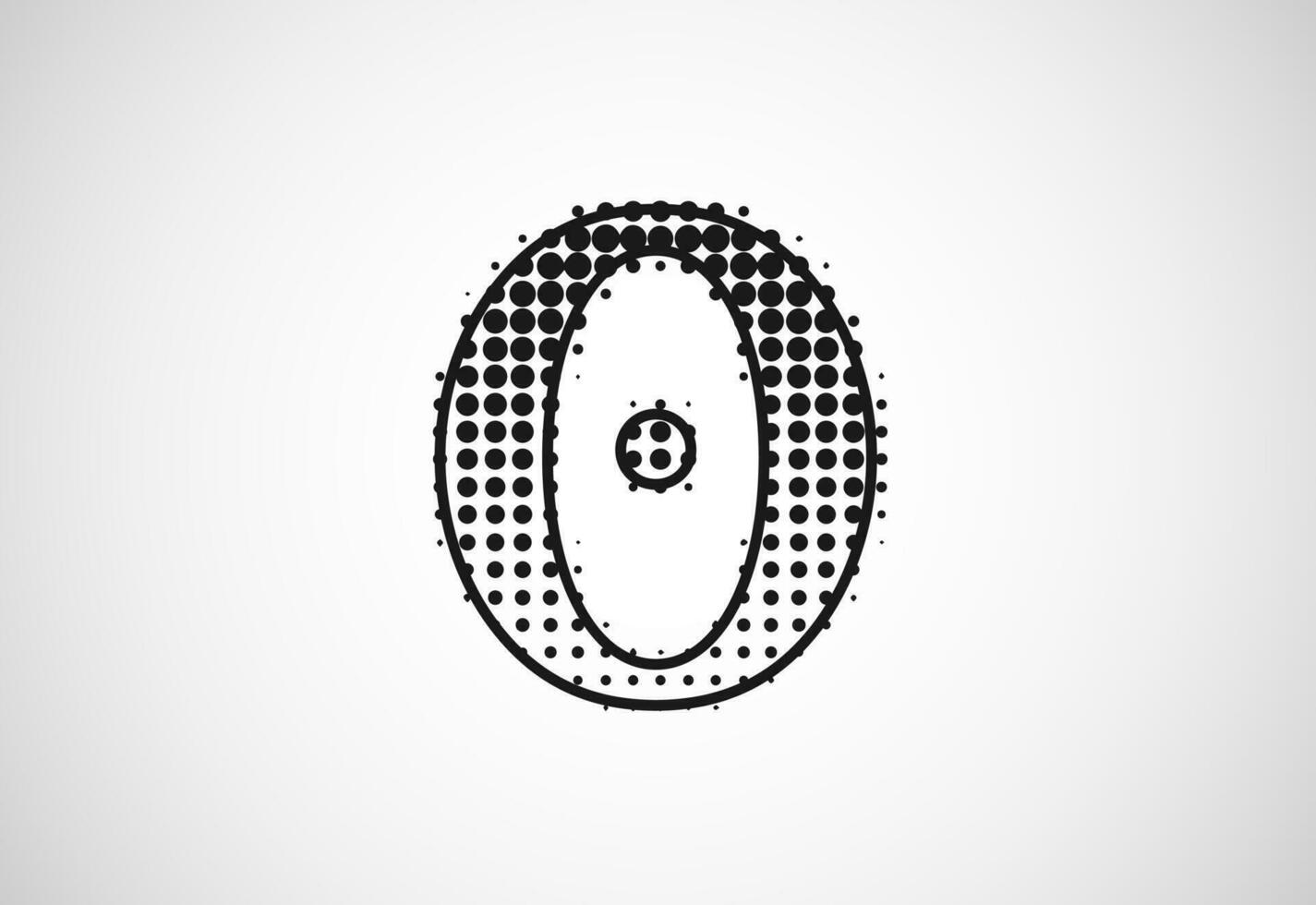 letra o logo en trama de semitonos puntos estilo, punteado forma logotipo vector diseño.
