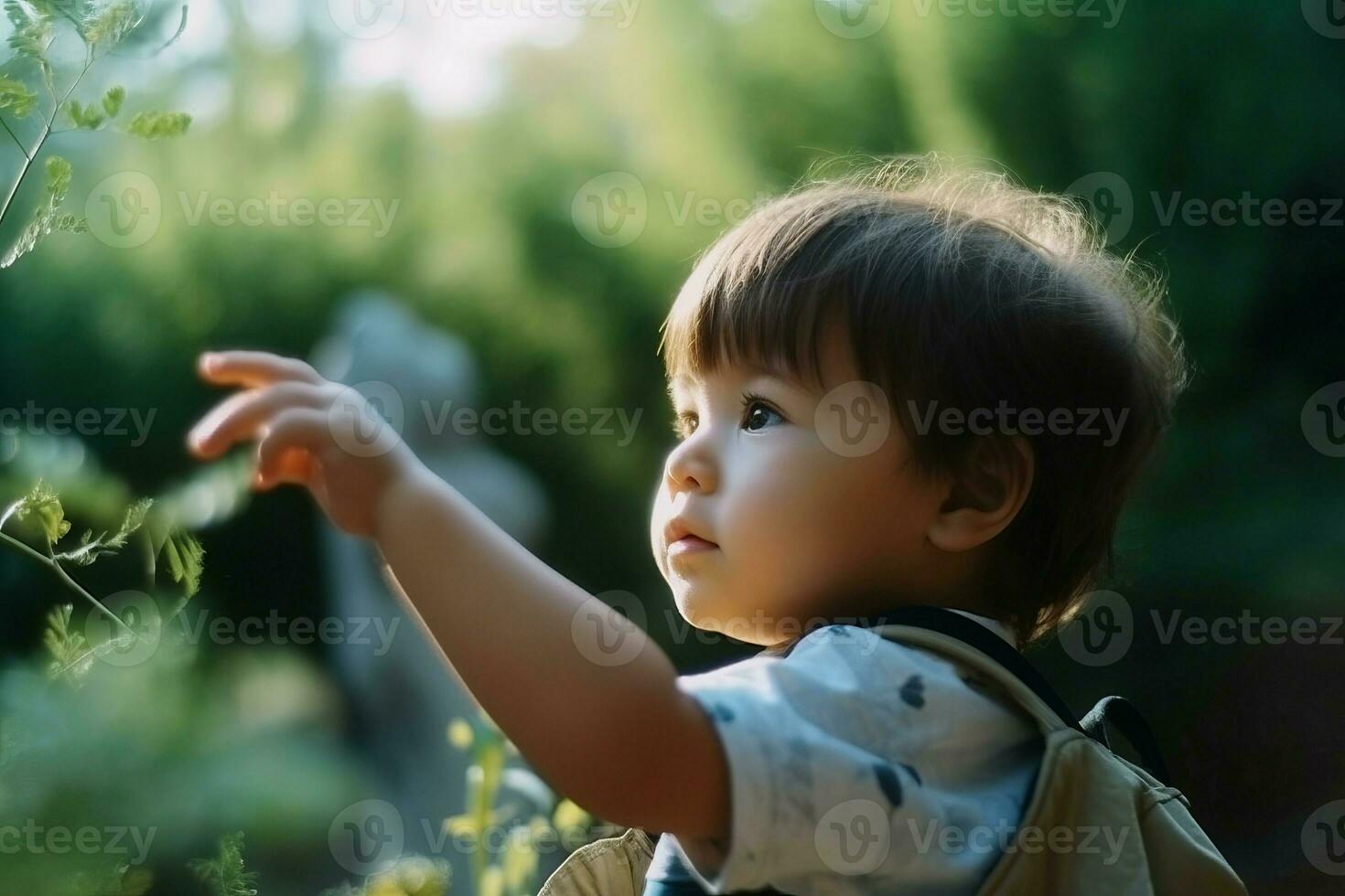 Child explore nature outdoor. Generate Ai photo