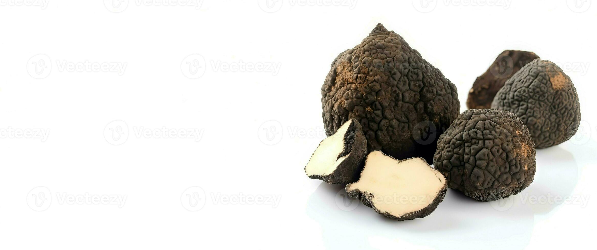 Cut whole black truffles banner. Generate Ai photo