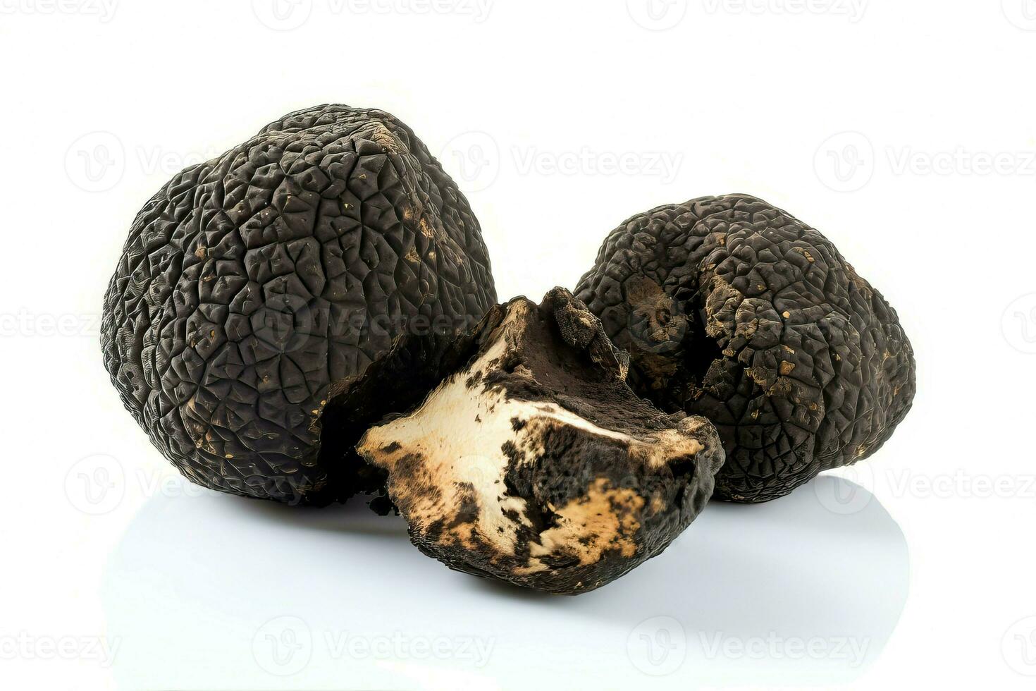 Cut whole black truffles. Generate Ai photo