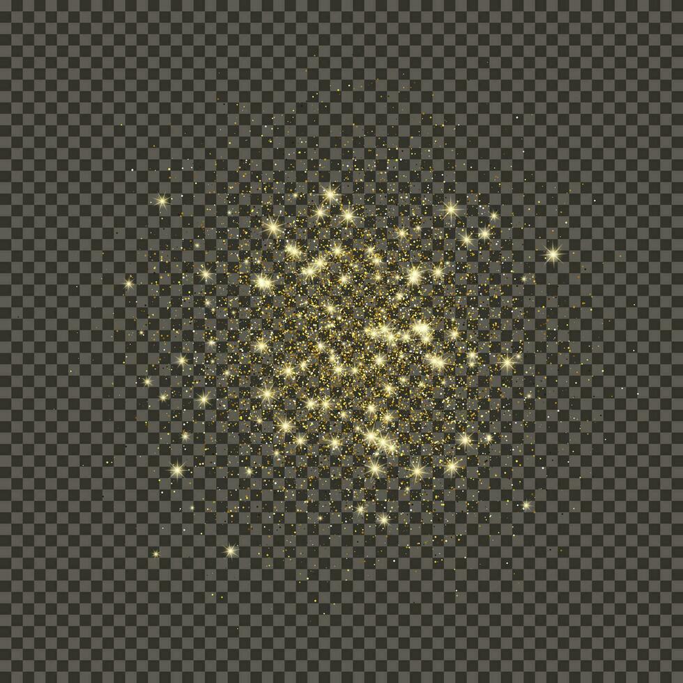 Gold glittering dust on a gray background. Dust with gold glitter effect and empty space for your text.  Vector illustration