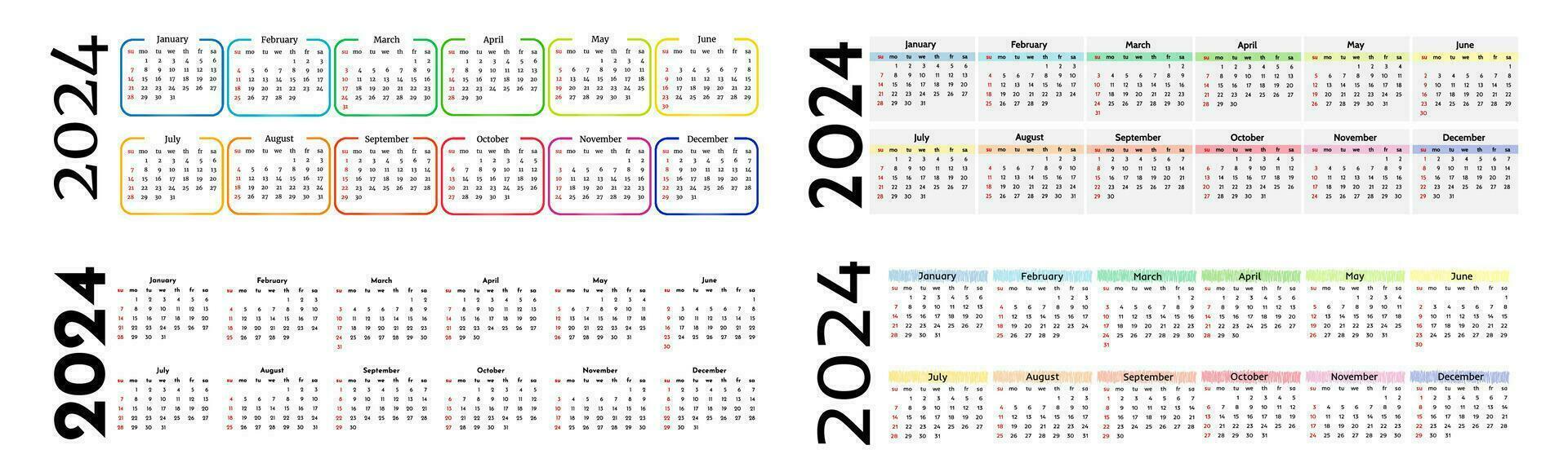 Calendar for 2024 isolated on a white background vector