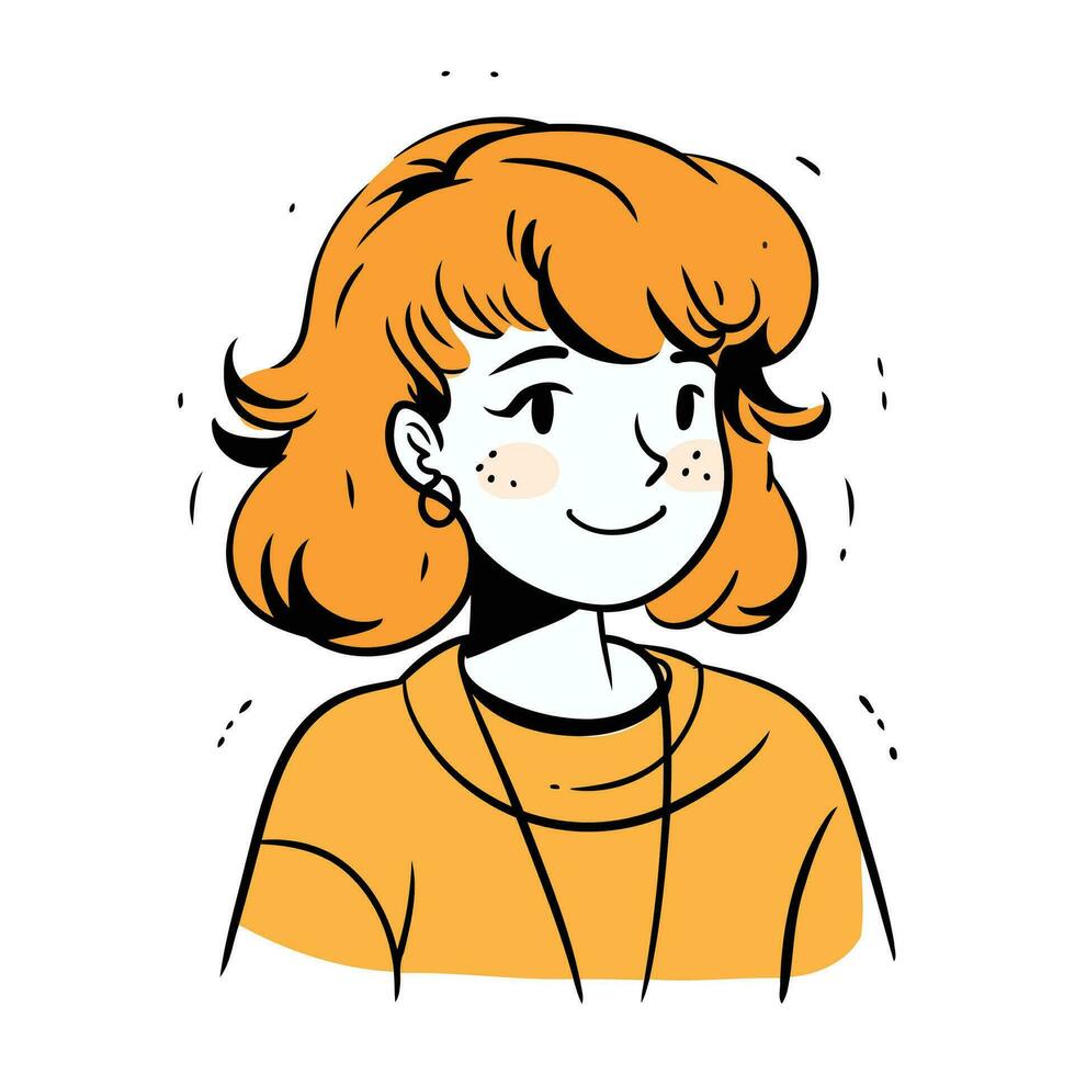 Vector illustration of a girl with red hair in a yellow jacket.