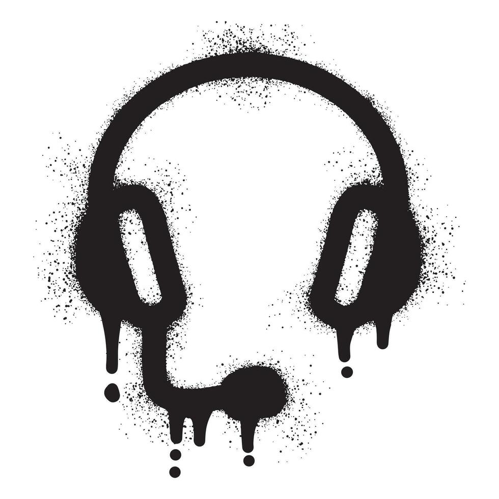 Headphone graffiti with black spray paint vector