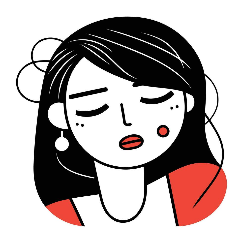 Vector illustration of a girl who has a sore throat. The girl is sick and tired.