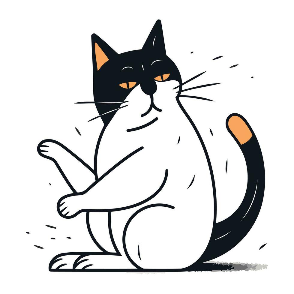 Vector illustration of a cat sitting on the floor and looking at the camera.