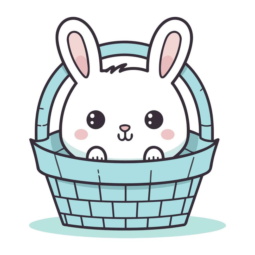 linda Conejo en cesta kawaii personaje icono vector ilustración diseño