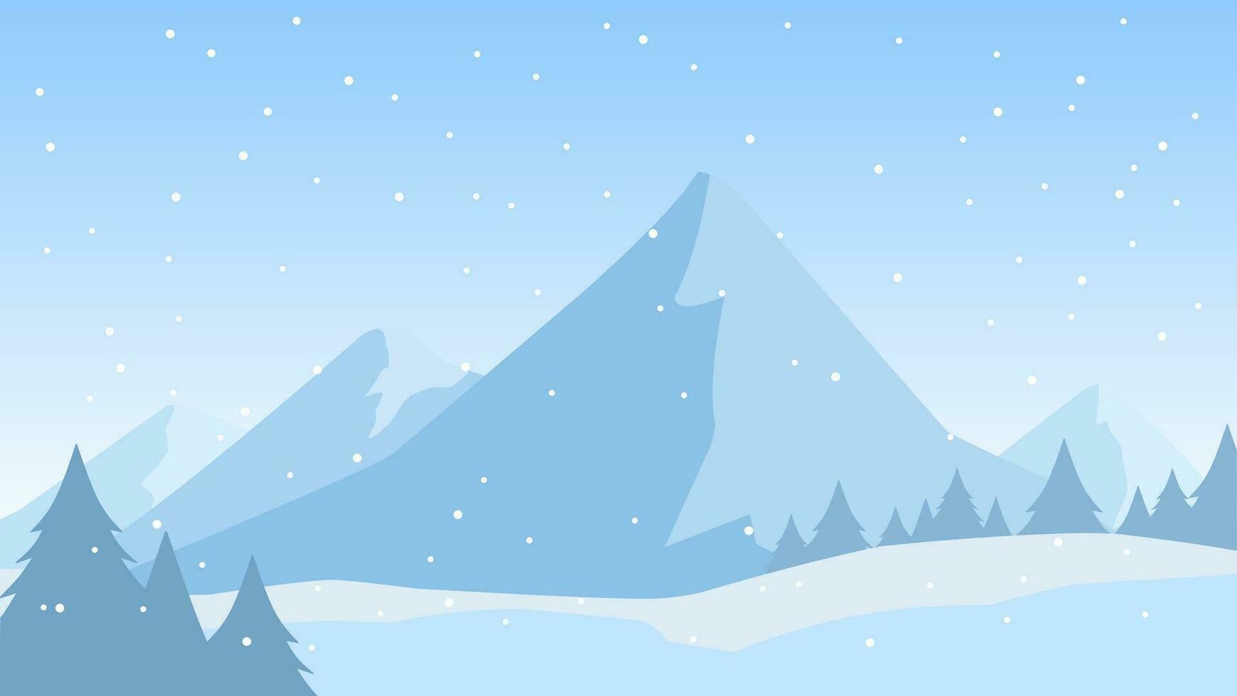 Snow mountain landscape vector illustration. Silhouette of snow covered mountain in winter season. Winter mountain landscape for background, wallpaper or landing page