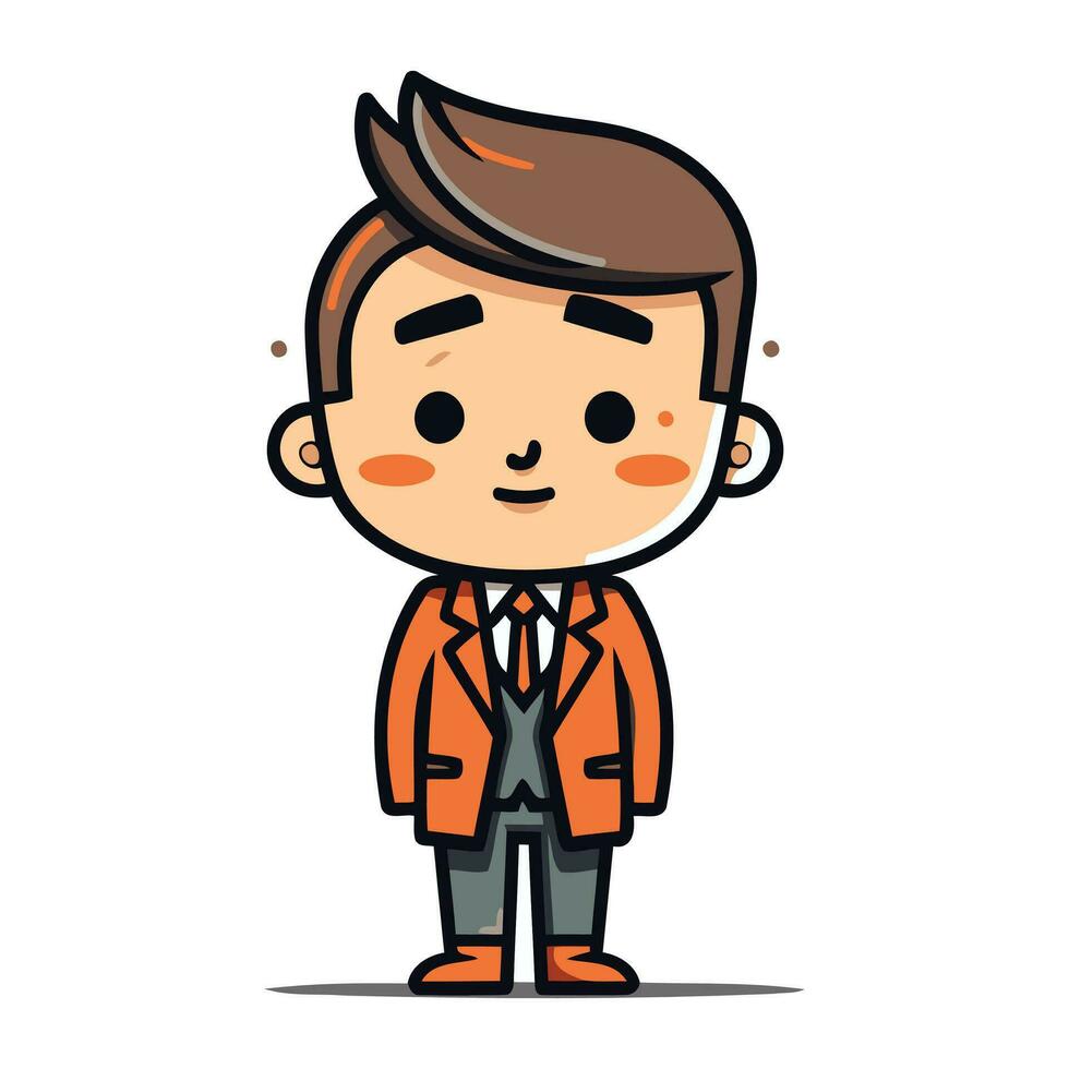 Cute cartoon man in suit. Vector illustration on white background.