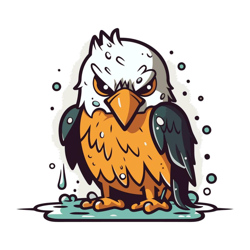 Vector illustration of an eagle with water drops. Isolated on white background.