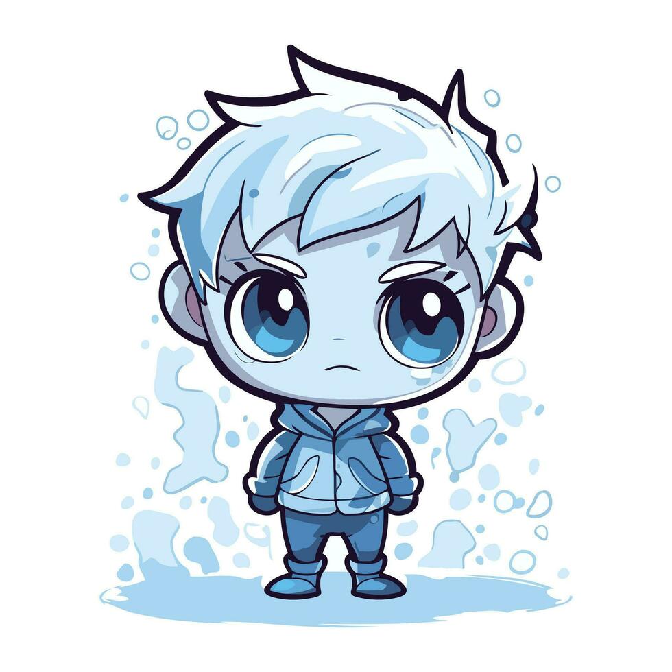 linda dibujos animados chico con azul ojos. vector ilustración en un blanco antecedentes.