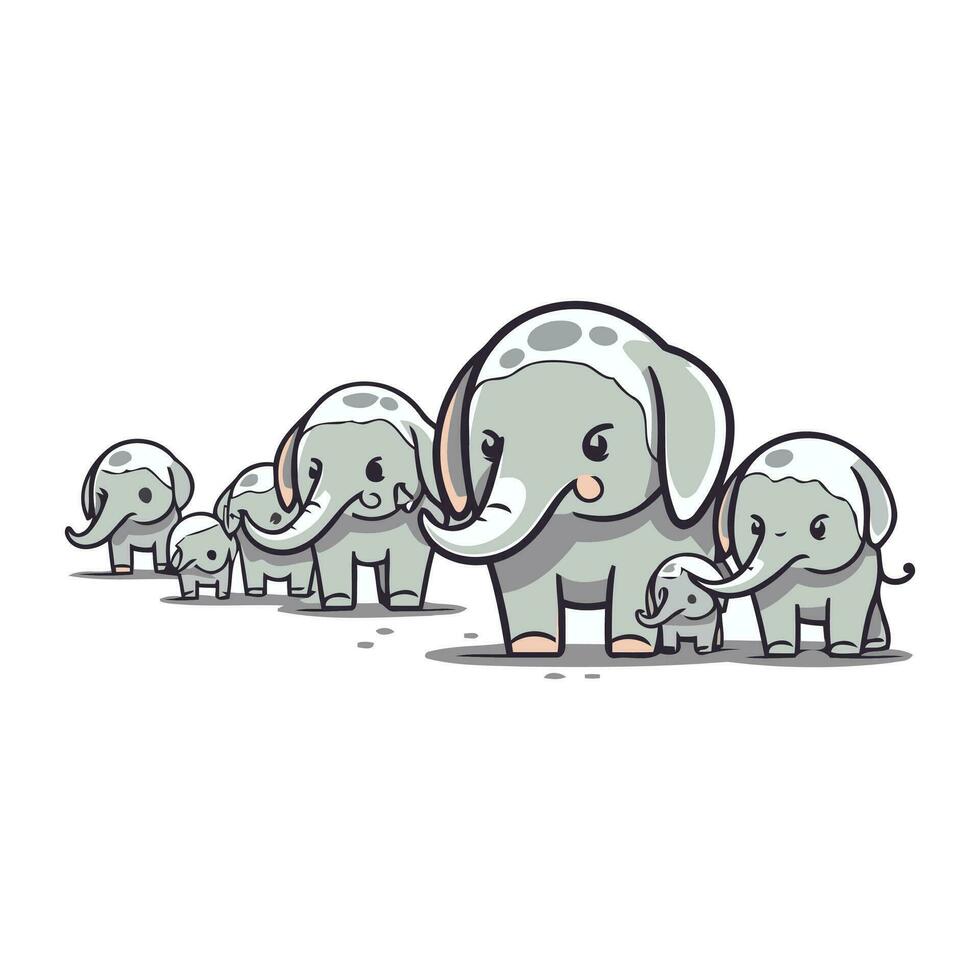 linda dibujos animados elefante familia. vector ilustración de un grupo de elefantes