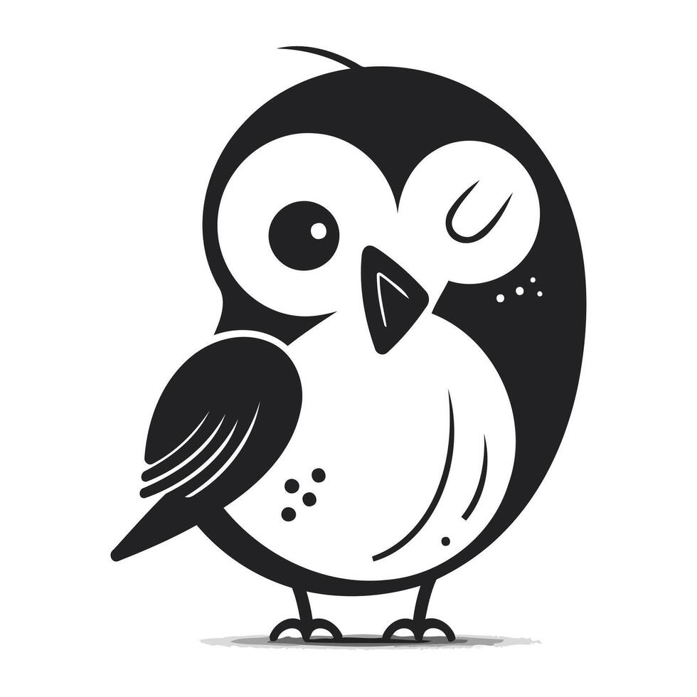 Cute black and white vector illustration of a cute cartoon owl