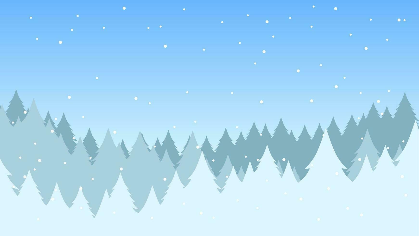 Winter pine forest landscape vector illustration. Silhouette of snow covered coniferous in cold season. Pine forest landscape for background, wallpaper or landing page