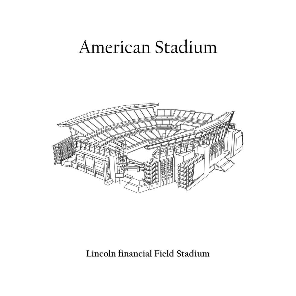 Graphic Design of the Lincoln Financial Field Stadium Philadelphia City. FIFA World Cup 2026 in United States, Mexico, and Canada. American International Football vector