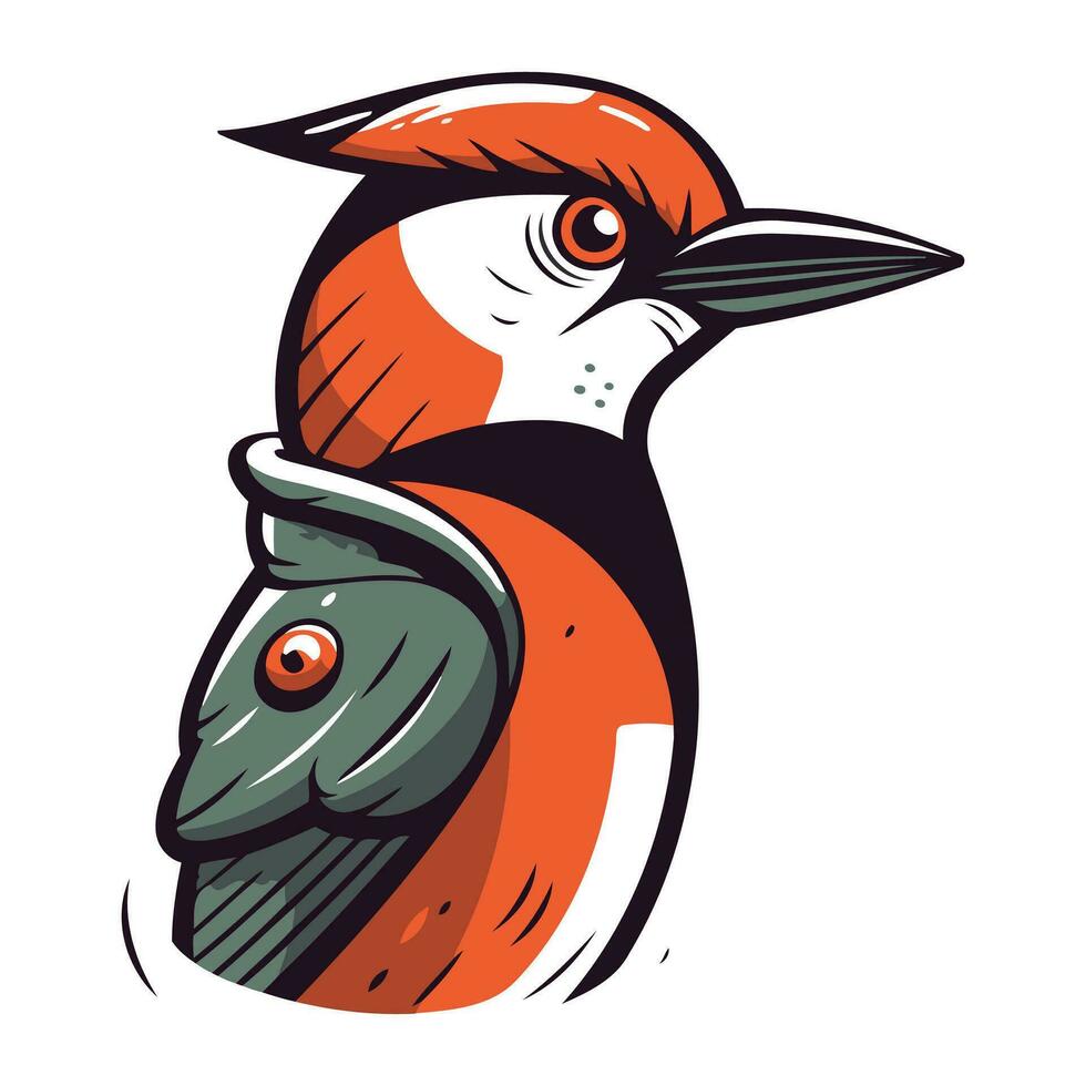 Hand drawn vector illustration of a red headed woodpecker.