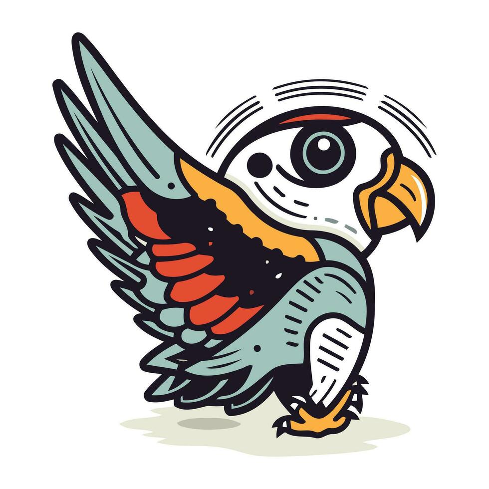 Cute parrot. Vector illustration on white background. Hand drawn.
