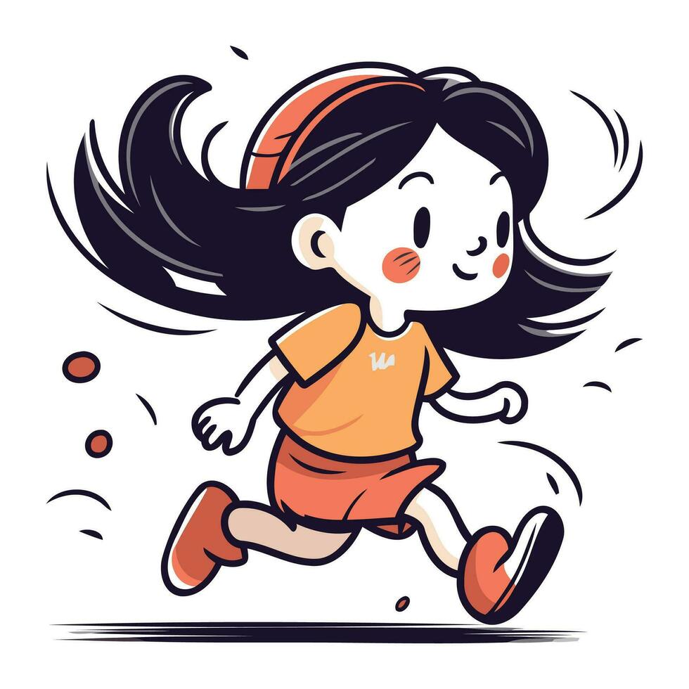 Running girl with long hair. Vector illustration of a sporty girl.