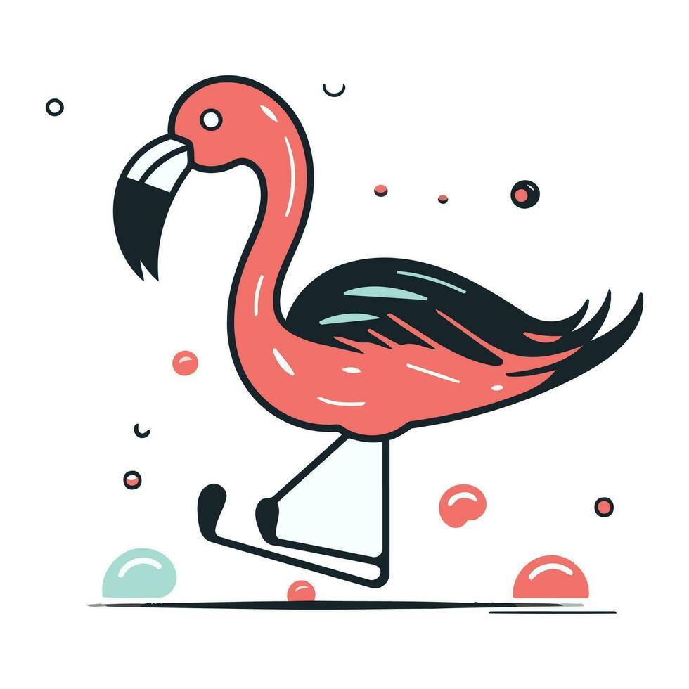 Flamingo. Vector illustration in flat line style. Isolated on white background.