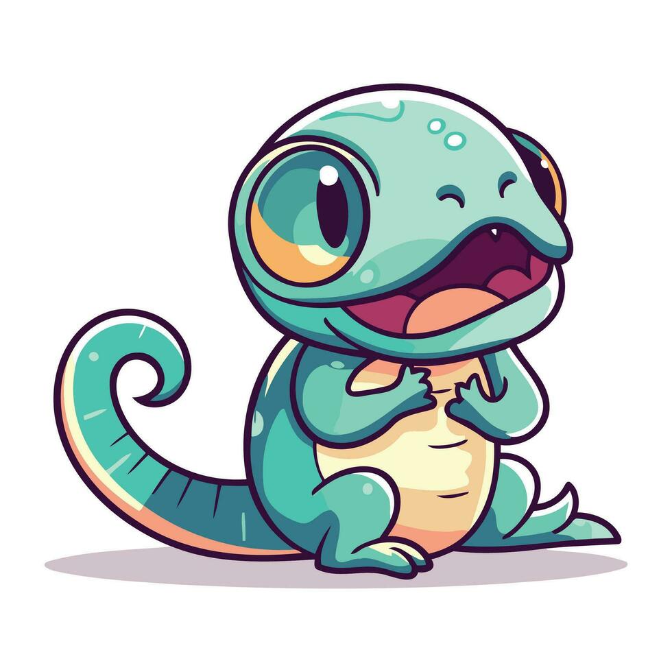 Cute cartoon lizard. Vector illustration. Isolated on white background.