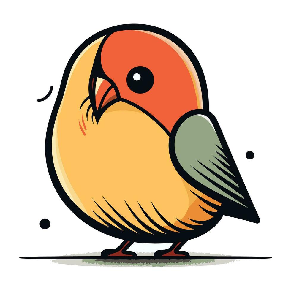 Vector illustration of cute cartoon little bird isolated on the white background.
