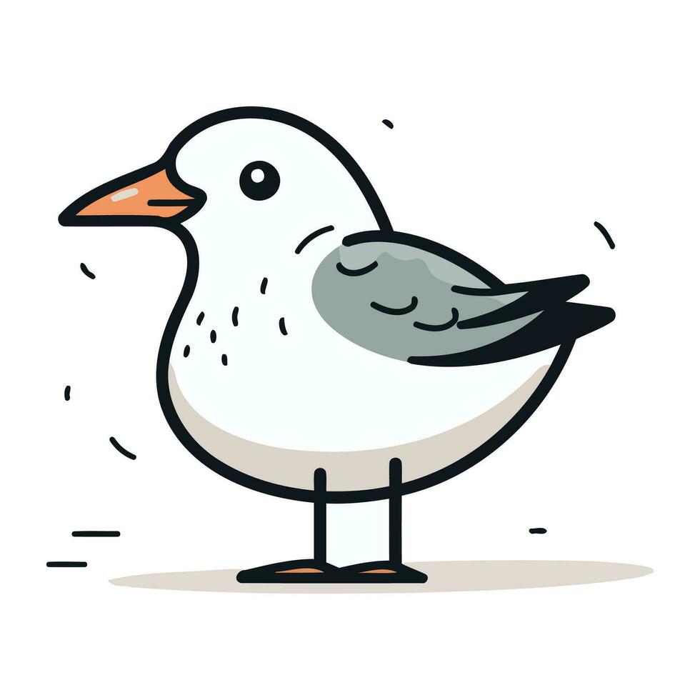 Vector illustration of a cute cartoon seagull. Isolated on white background.