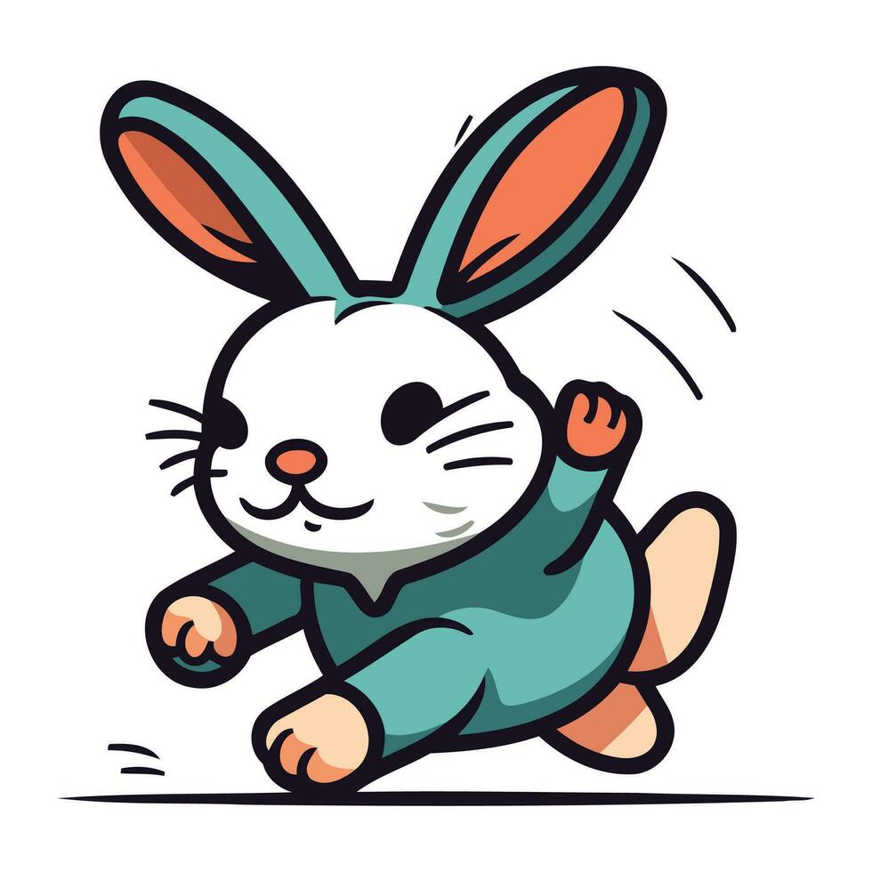 Rabbit running vector illustration isolated on white background. Cute cartoon rabbit.