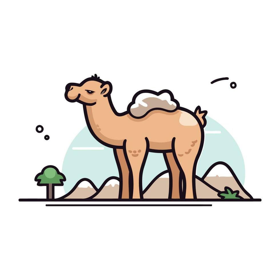 Camel in desert. Vector illustration of camel in flat style.