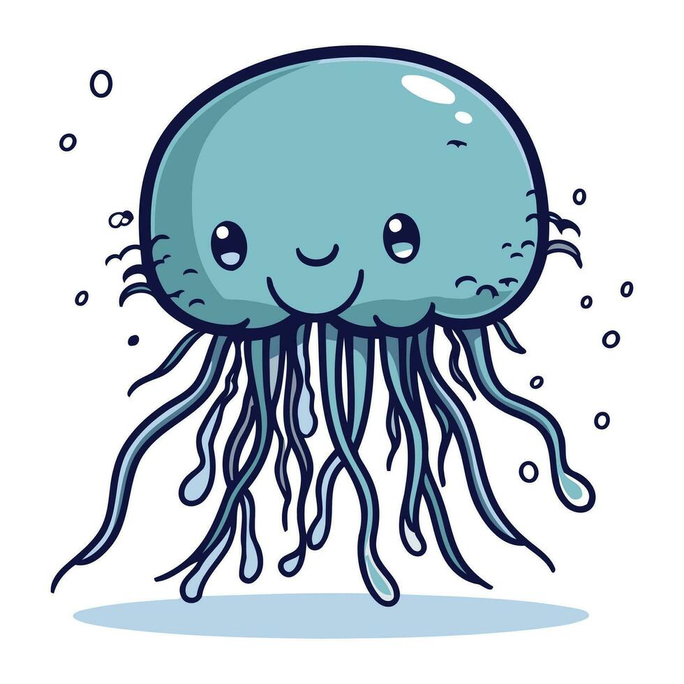 Cute jellyfish cartoon vector illustration. Funny jellyfish character.