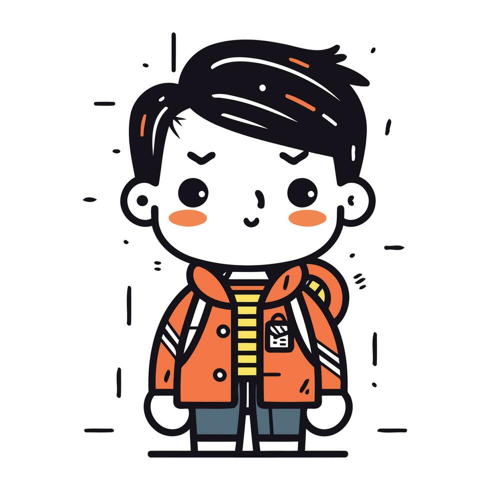 Cute little boy with backpack. Vector illustration in cartoon style.