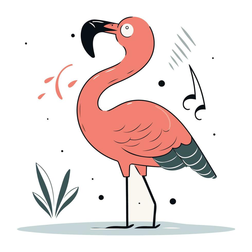 Flamingo. Hand drawn vector illustration in doodle style.