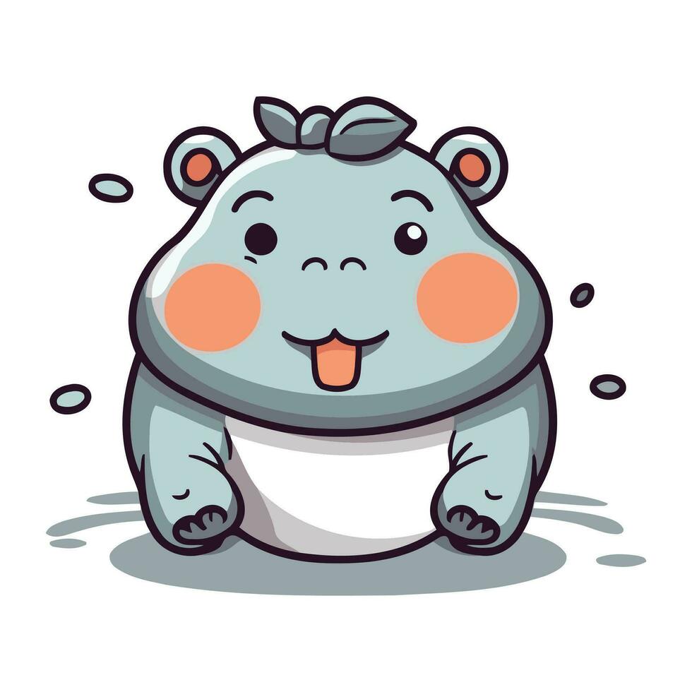 Cute hippo character cartoon vector illustration. Cute hippopotamus animal.