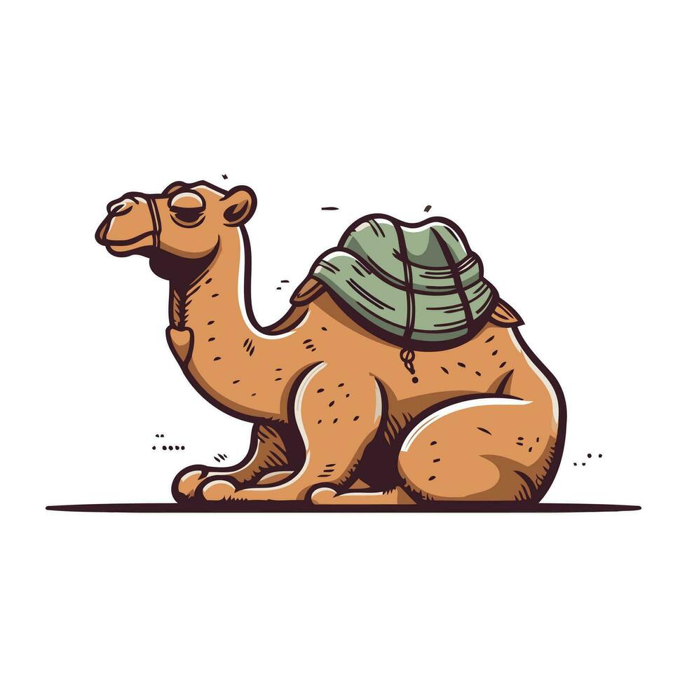 Camel with shell. Vector illustration of animal in cartoon style.